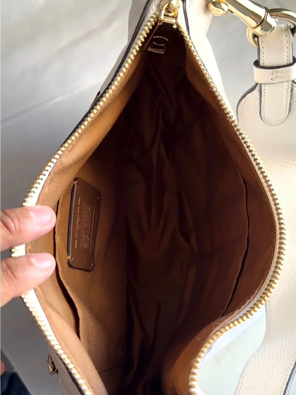 Coach Cream Leather Hobo Bag with Gold Hardware
